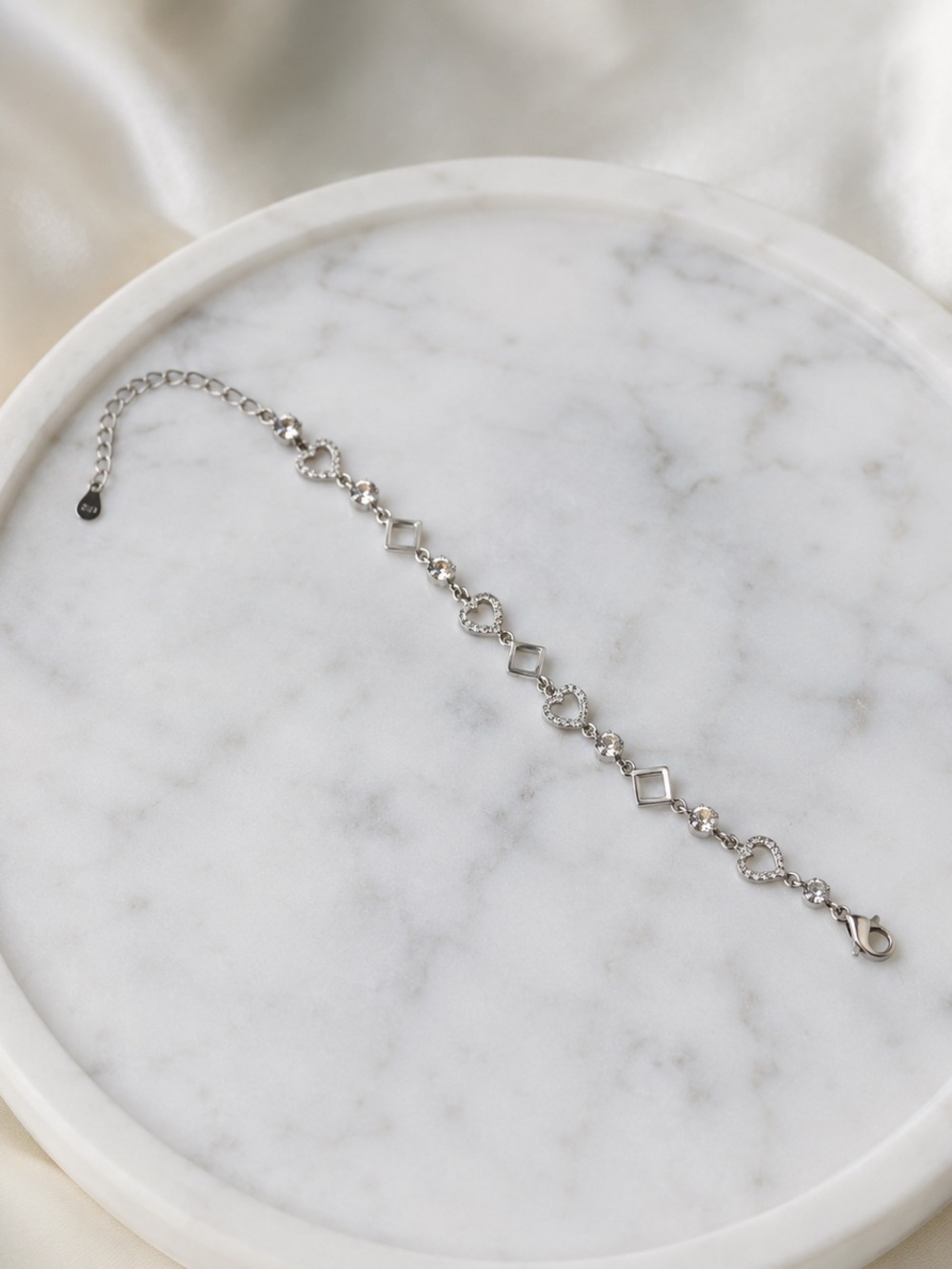 925 Sterling Silver Swarovski Stone Charm Bracelet - Picture 10 of 11